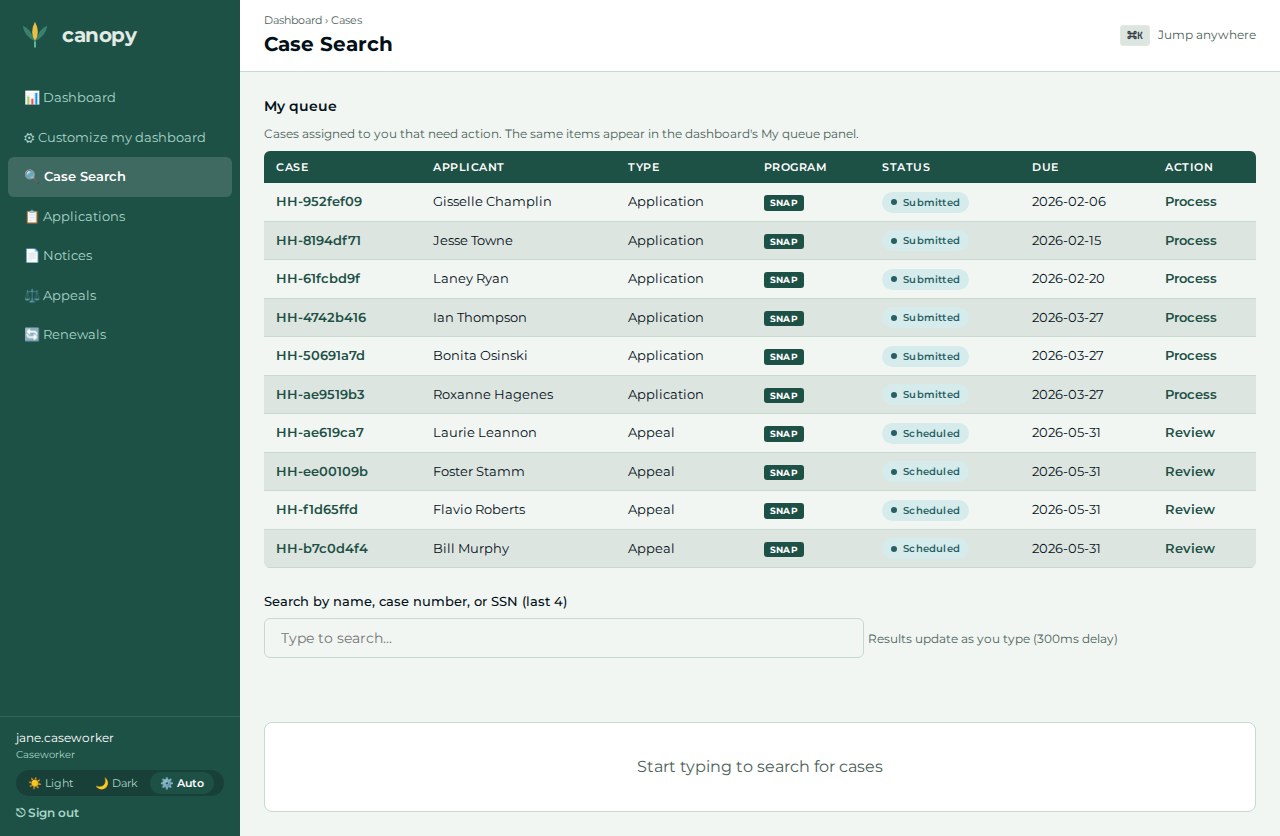 Case search with htmx live results