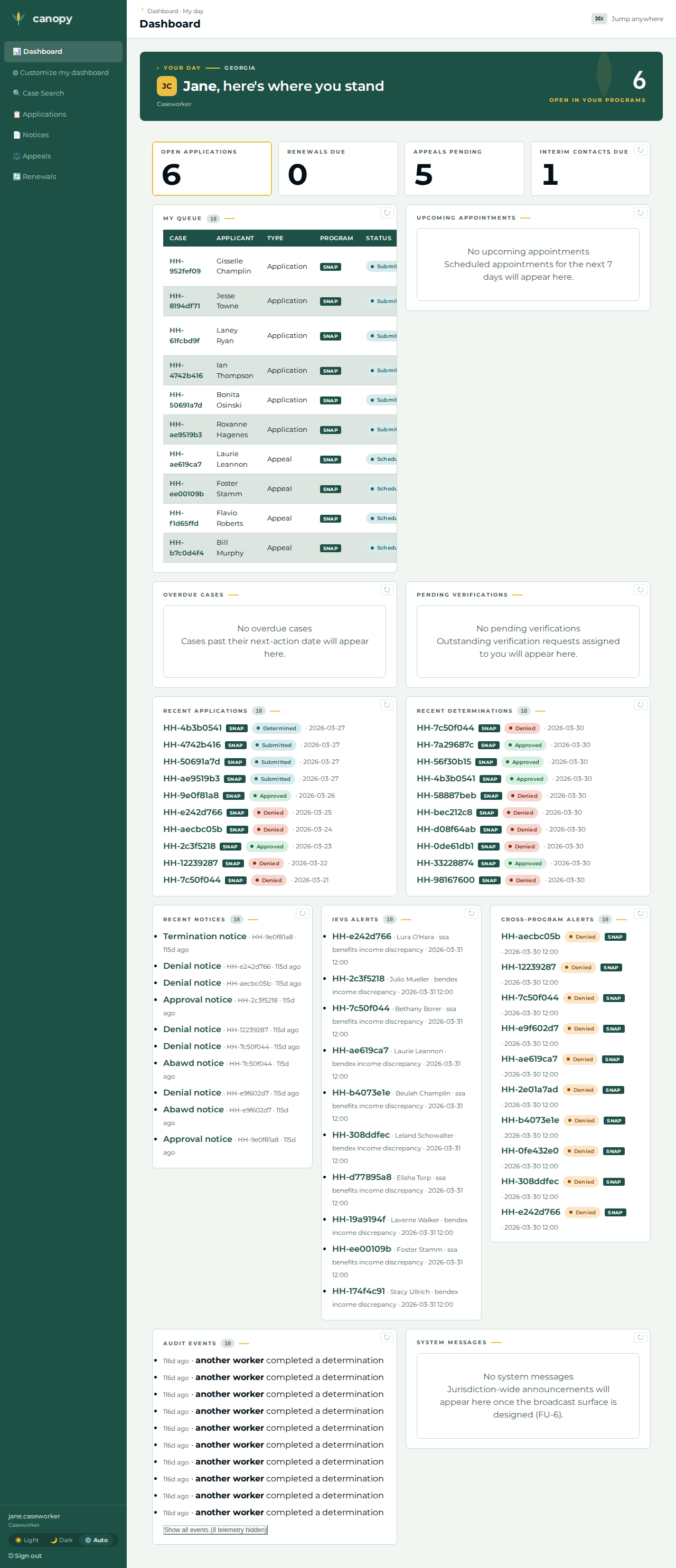 Worker portal dashboard