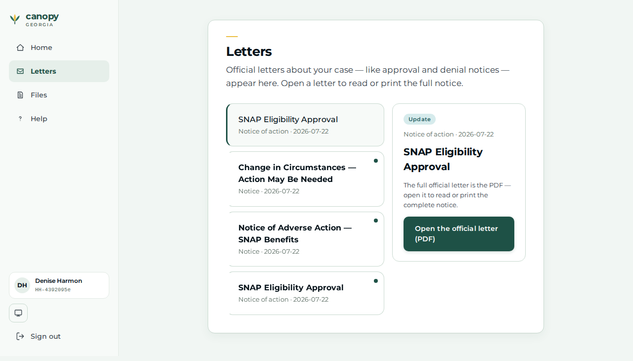 Applicant letter