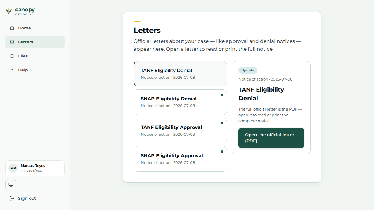 Applicant letter