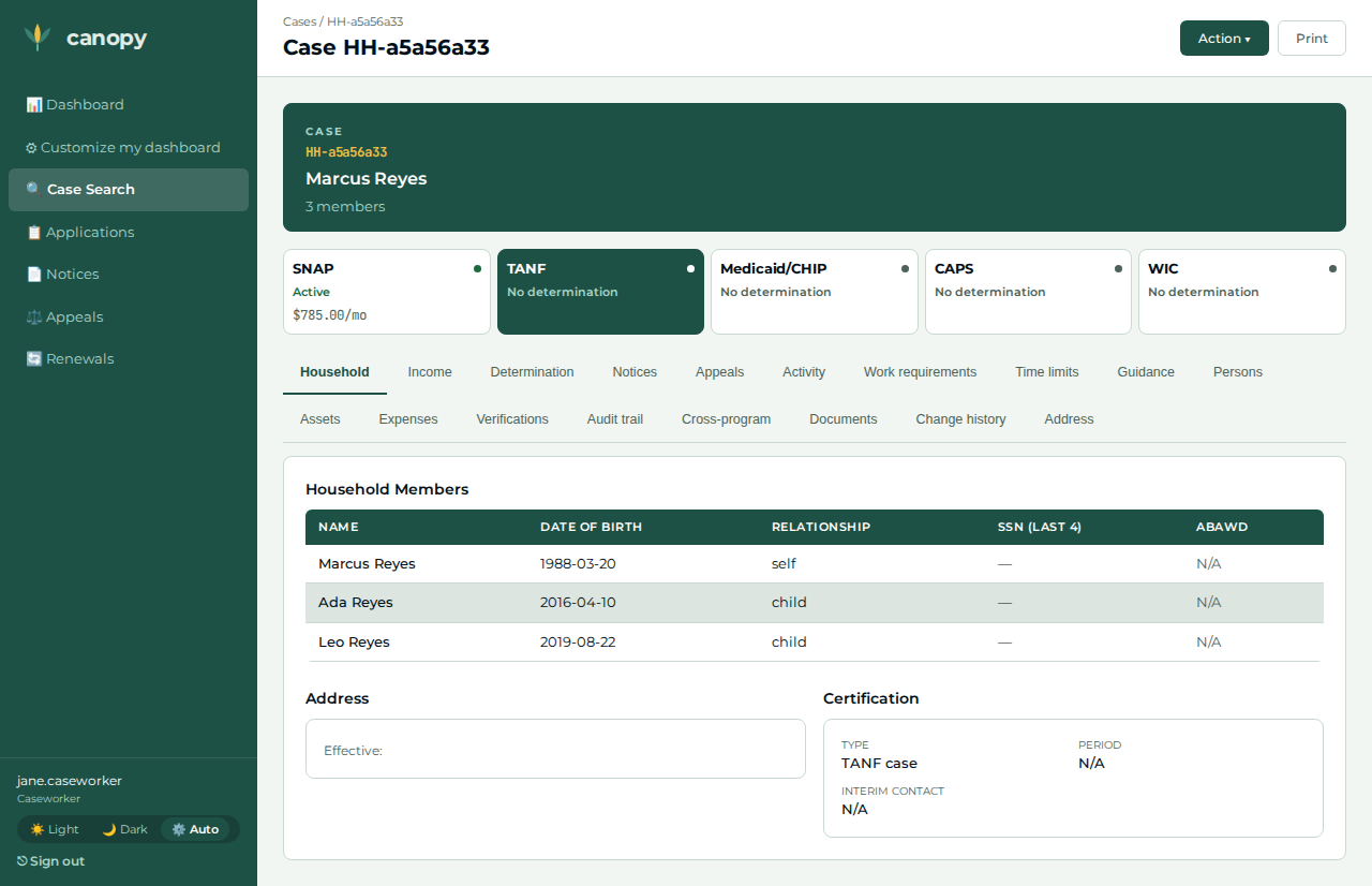 TANF application filed