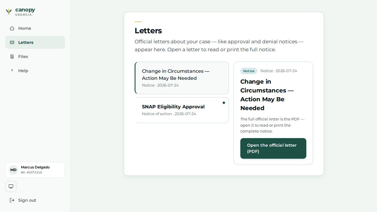 Applicant letter