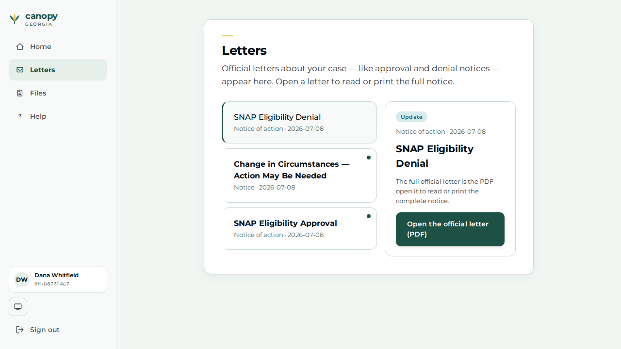Applicant letter
