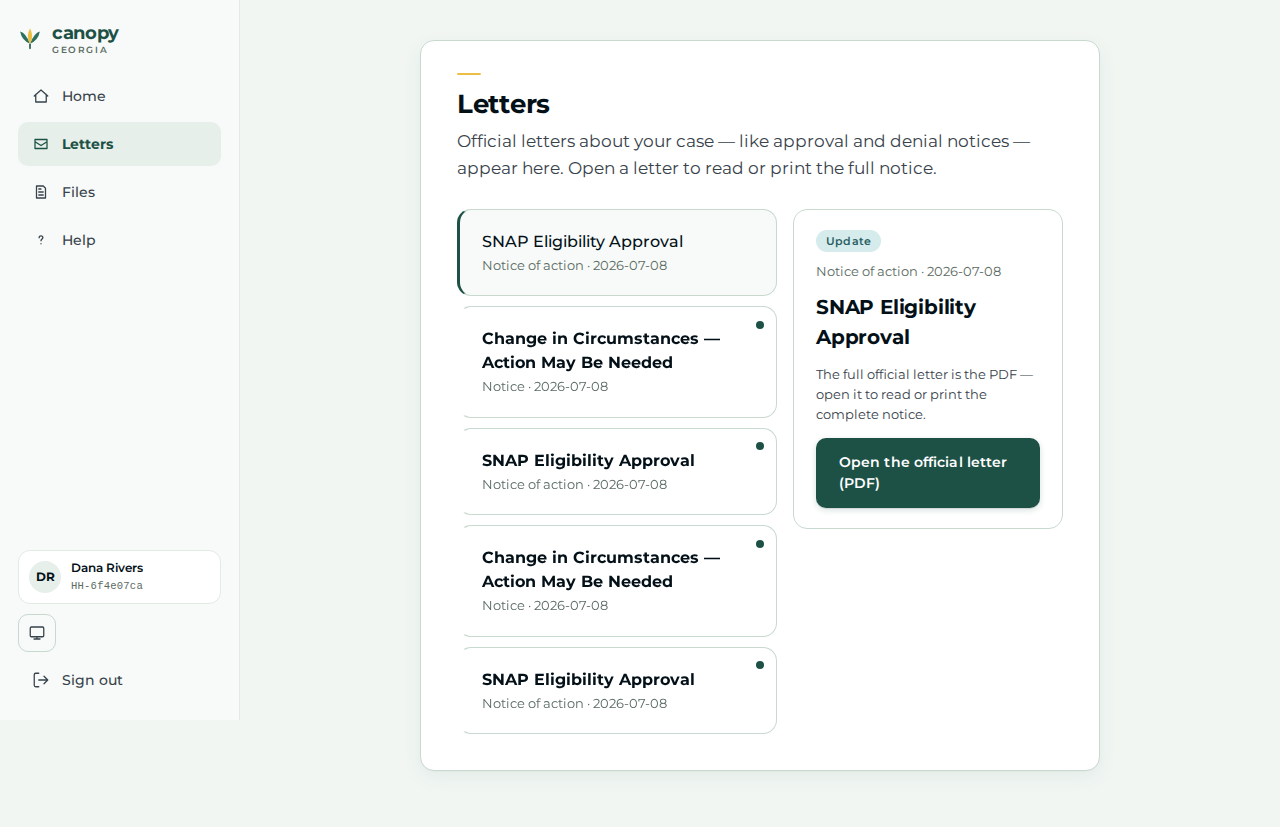 Applicant letter