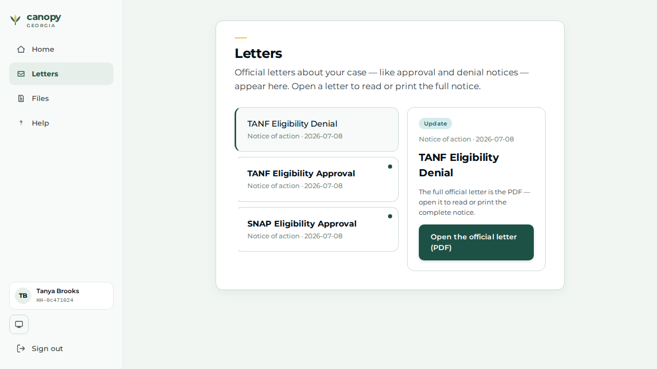 Applicant letter