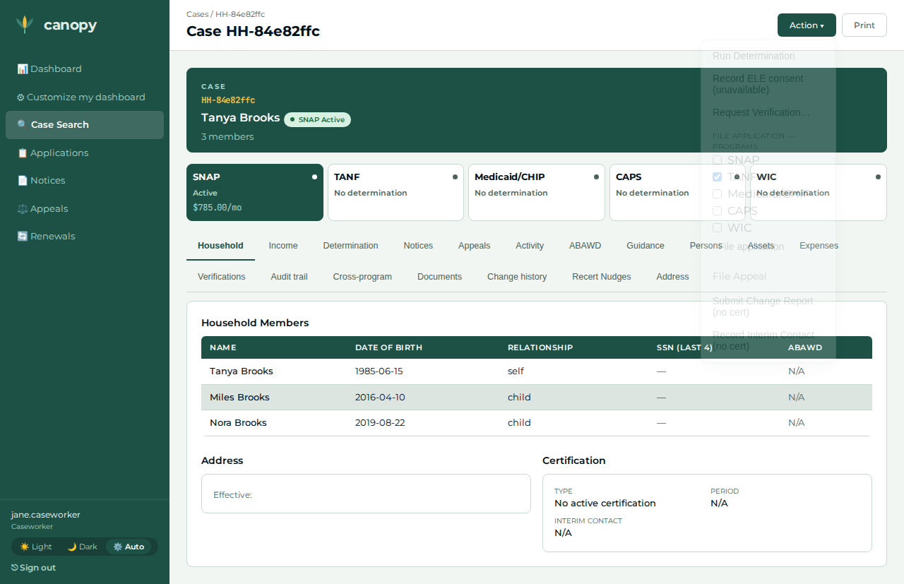 File TANF application
