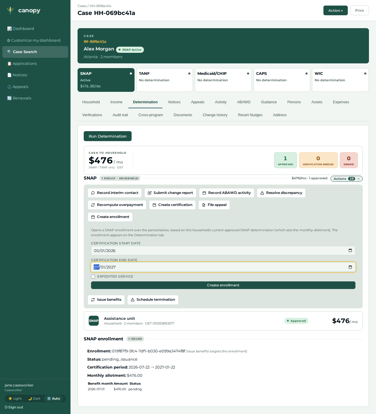 Create-enrollment form